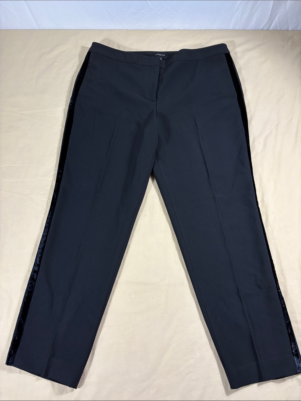 NWT Talbots Black Crepe Velvet Side Stripe Tuxedo Ankle Dress Trousers Sz 16